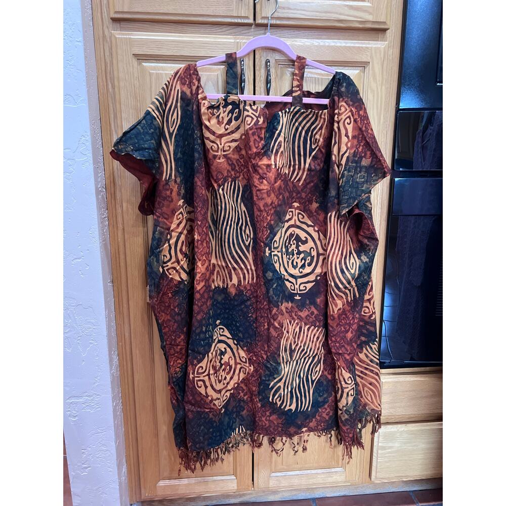Bohemian Batik Print Dress with Fringe | one size